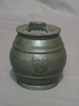 A Roundhead planished pewter tobacco jar and cover 5"