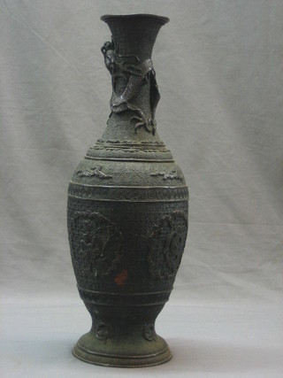 A bronze Japanese club shaped vase 18"