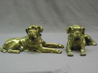 2 cast brass figures of seated mastiffs 12"