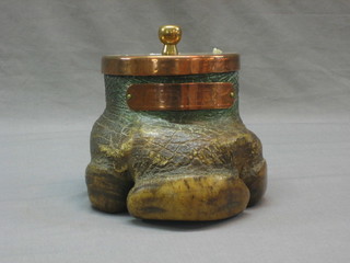 A Victorian mounted elephants foot in the form of a tobacco jar with copper lid 7"