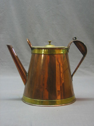 A large Victorian oval copper and brass teapot