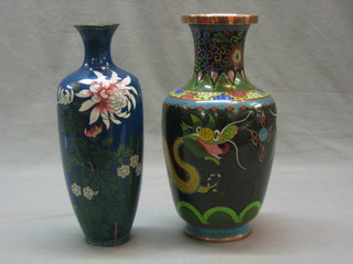 2 Japanese cloisonne vases 12" (f)