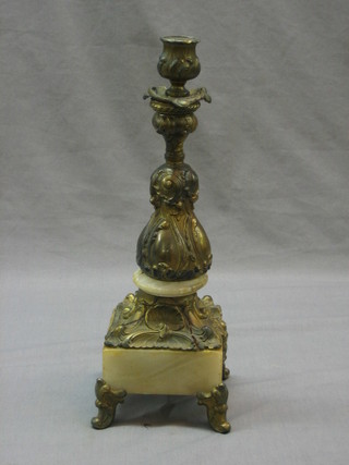 A Rococo alabaster and gilt metal candlestick 13"