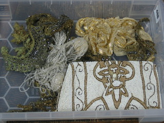 A lady's bead work evening bag and a collection of various wire fringing etc