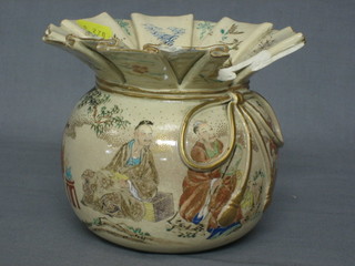 A 19th Century Japanese Satsuma pottery jar and cover of globular form decorated figures 5" (f)