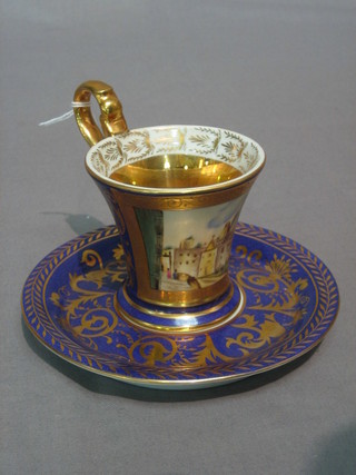 A 20th Century "Russian" cabinet cup and saucer with blue and gilt ground