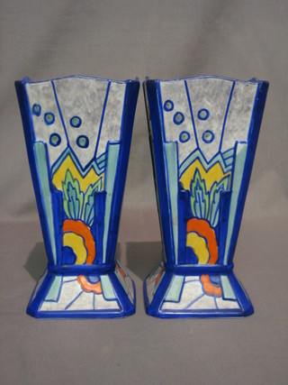 A pair of square Art Deco Phoenix ware Syrian pattern pottery vases 9"