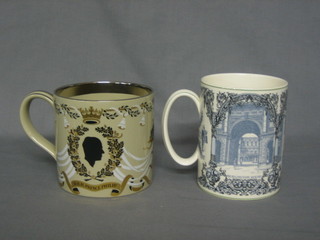 A Wedgwood  commemorate mug designed by Richard Guyatt for the 50th Wedding Anniversary of the Queen and Prince Phillip and  a Wedgwood jug - Piccadilly Souvenir (2)