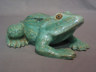 A green glazed pottery figure of a seated frog 14"
