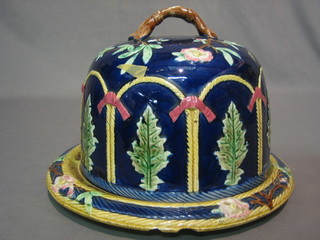 A 19th Century Majolica  dome shaped cheese dish and cover 12" (heavily f and r)