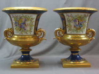A  handsome pair of Derby style twin handled urns 24"