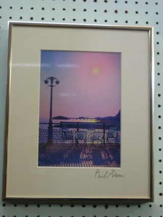 Philip Dunn, coloured photograph "Looking West From the Palace Pier with The West Pier and Brighton B Power Station in the Distance" 8" x 5 1/2", signed in the margin 