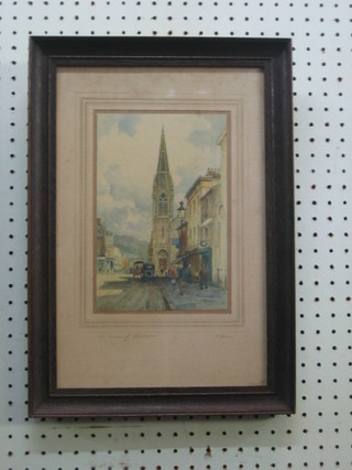 After F Robson, 19th Century coloured print "A Corner of Guildford" 9" x 6"  contained in an oak frame