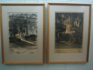 German School, after P Buchholz, a pair of industrial coloured prints "Foundry" dated 1930 19" x 14"