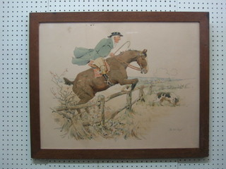 Victorian equestrian coloured print "The Old Stile" 19" x 24" (slight hole to top left)