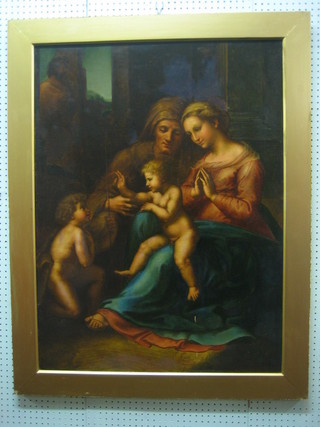 Old Master style coloured print "Seated Madonna and Child" 41" x 30"