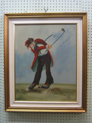 Oil painting on canvas "Clown Golfer" 19" x 15"