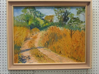 Oil painting on board "Track Through Cornfield" 15" x  19"