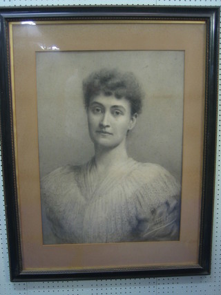 Hatteny-Ford 1893, pencil drawing, head and shoulders portrait "Lady" (foxing) 27" x 21"