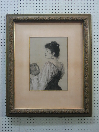 A monochrome print "Standing Lady with Vase" 12" x  8 1/2"