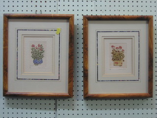 J Marshall, a pair of limited edition coloured prints, still life studies, "Vase of Flowers" 4" x 2", contained in maple frames