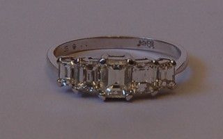A lady's 18ct white gold dress/engagement ring set  5 square cut diamonds approx 1.85ct