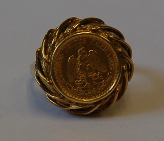 A gold dress ring set a Mexican gold coin