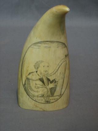 A carved whale bone scrimshaw - carved the Last Minstrel 7"