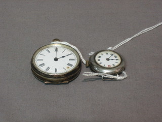 A silver cased, open faced fob watch together with a silver wristwatch