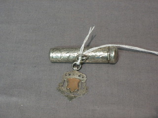 A Victorian engraved silver cheroot holder Chester 1899 together with a silver watch chain medallion