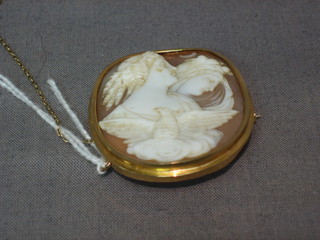 A 19th Century shell carved cameo portrait of 2 ladies contained in a gilt metal mount 2"