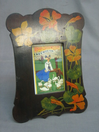 An Art Nouveau painted wooden easel photograph frame 12"