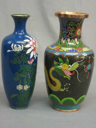 2 Japanese cloisonne vases 12" (f)