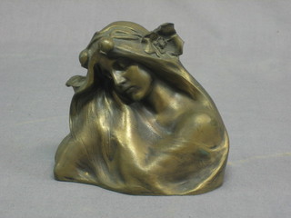 A bronzed head and shoulders portrait bust of an Art Nouveau seated lady 5"