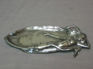 An "Art Nouveau" pewter dish decorated a reclining naked lady, the reverse pressed 222 8"
