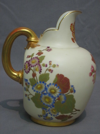 A Victorian Royal Worcester blush ivory ground jug with gilt handle, the base with purple Worcester mark RD 29115 and marked 1094 7"