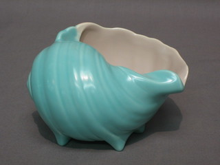 A Poole Pottery blue glazed shell shaped vase, the base marked Poole C96 3"