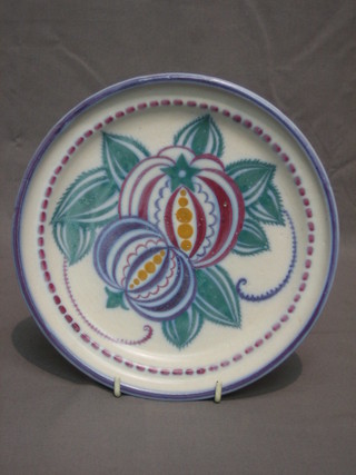 An  Stabler Adams Ltd Poole Pottery plate decorated stylised fruit, impressed mark to the reverse 8"