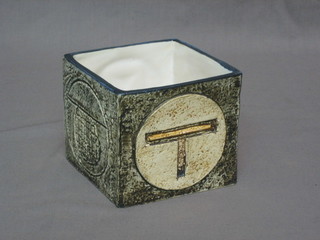 A square Troika pottery vase, the base marked Troika Cornwall AJ 4"