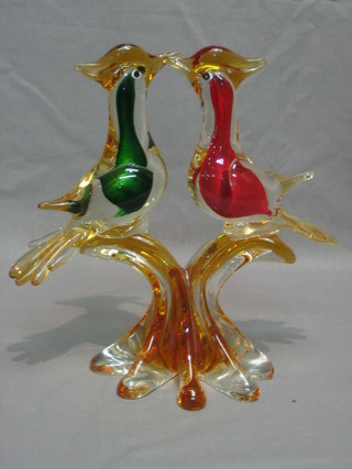 A Murano glass figure of 2 birds 10"