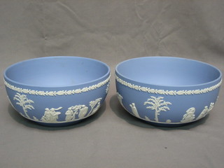 2 Wedgwood blue Jasperware bowls 8"