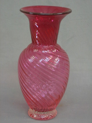A Victorian style red glass vase 13"