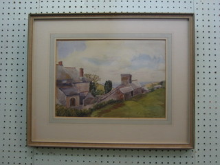 E F Terry, watercolour drawing "Farm Scene - Downderry Cornwall" signed 10" x 13" 