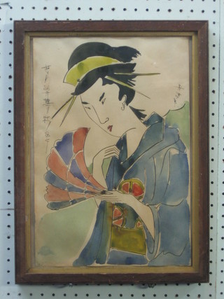 A 19th Century Oriental watercolour "Figure of a Standing Geisha" having a character mark to top left hand corner 15" x 11"