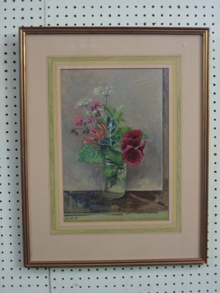 Watercolour, still life study "Glass Vase of Flowers" monogrammed AEGB 12" x 9"