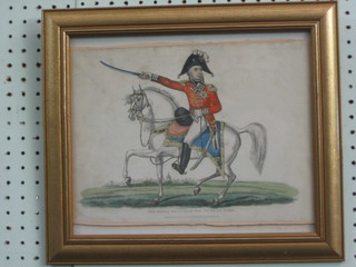 An 18th Century coloured print "His Royal Highness The Duke of York" mounted on a grey charger and in military uniform 8 1/2" x 12"