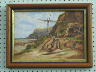 Oil painting on board "Sea Scape with Cliffs" 7" x 11" 