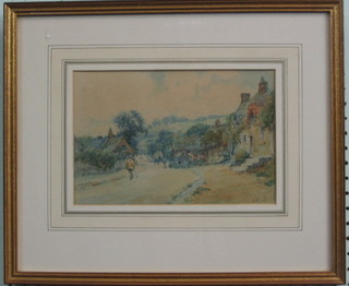W H Finch, watercolour drawing "Country Scene with Lane, Cottage and Figure Walking" 6 1/2" x 10"
