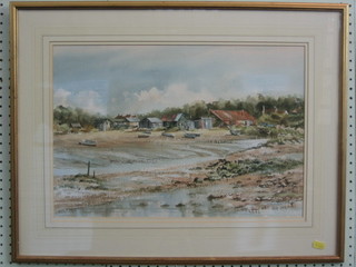 Lambert, watercolour drawing "Beach with Boat Houses and Boats" 13" x 20"