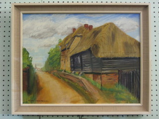 Arthur Agard-Higgott, oil on canvas "Old Kentish Cottage" 13" x 17", the reverse with 1968 Royal Academy Exhibition label